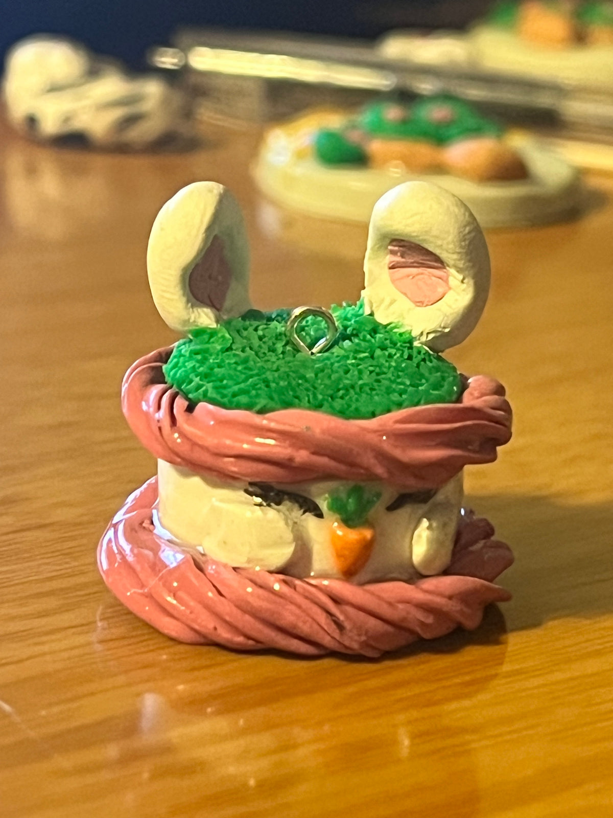 Handmade Bunny Carrot Cake Polymer Clay Keychain / Bag Charm